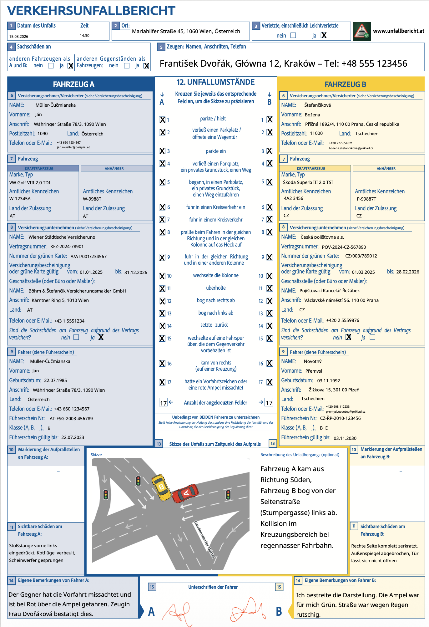 Beispiel eines fertig erzeugten Verkehrsunfallberichts als PDF