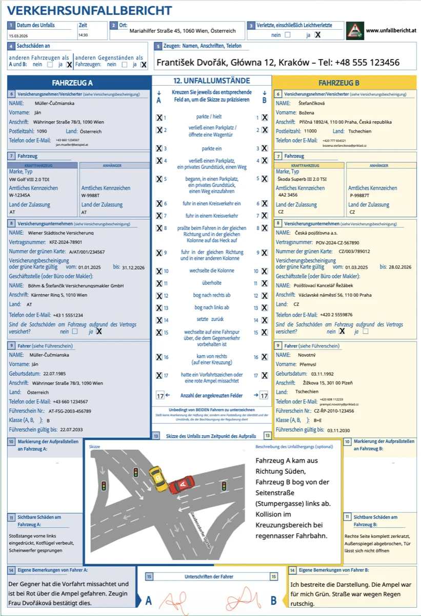 Beispiel eines fertigen Unfallbericht-PDF mit Demo-Daten