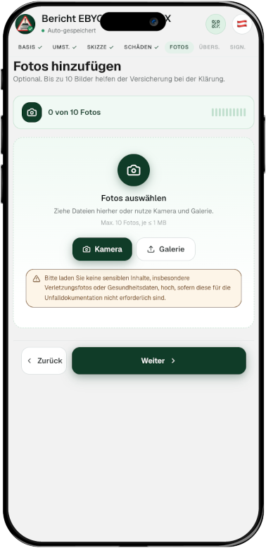 Fotos zur Dokumentation hinzufügen
