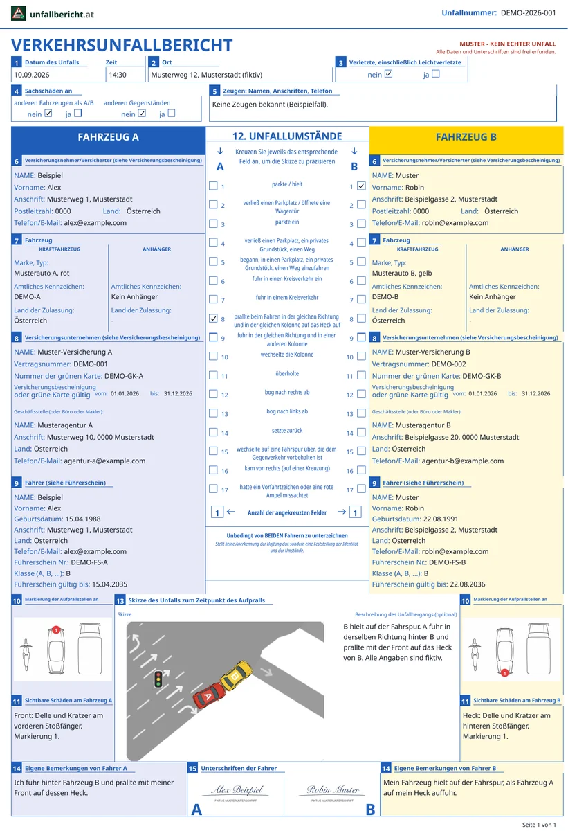 Example of a finished accident report PDF