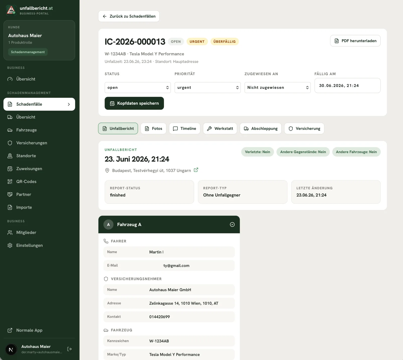 Business portal — case detail